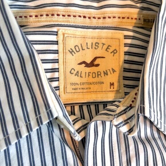 Hollister Men’s Pinstripe Heavy Cotton Button-Down Shirt Classic Coastal Prep M - Picture 6 of 9
